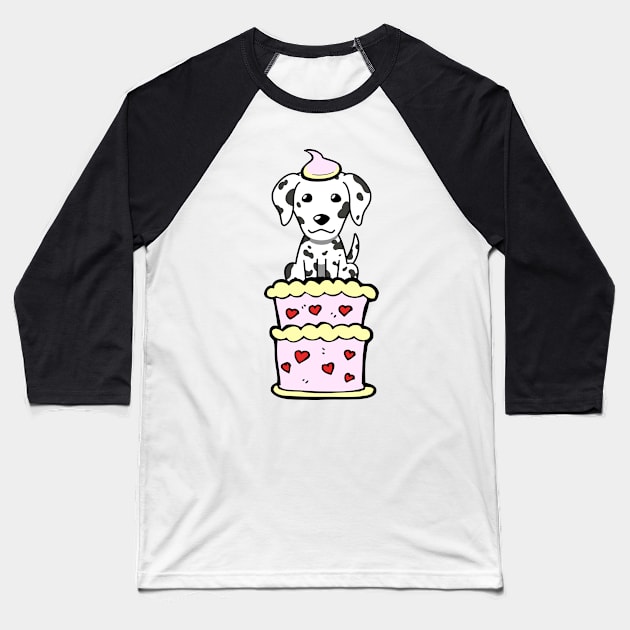 Dalmatian dog Jumping out of a cake Baseball T-Shirt by Pet Station